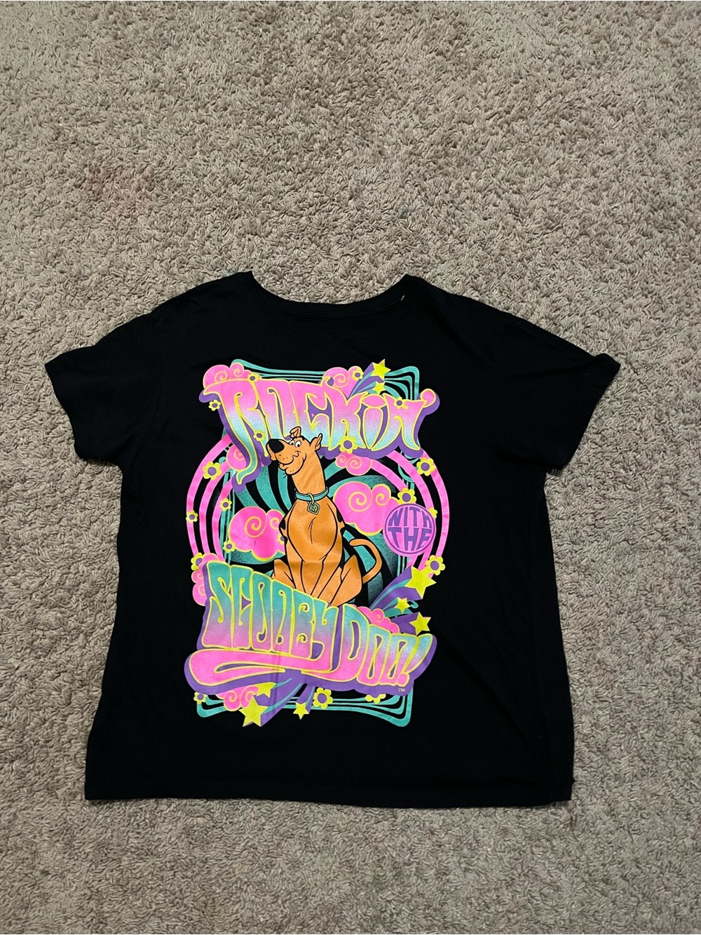 Rockin' With Scooby-Doo Women’s Medium Black & Psychedelic Florescent Shirt L